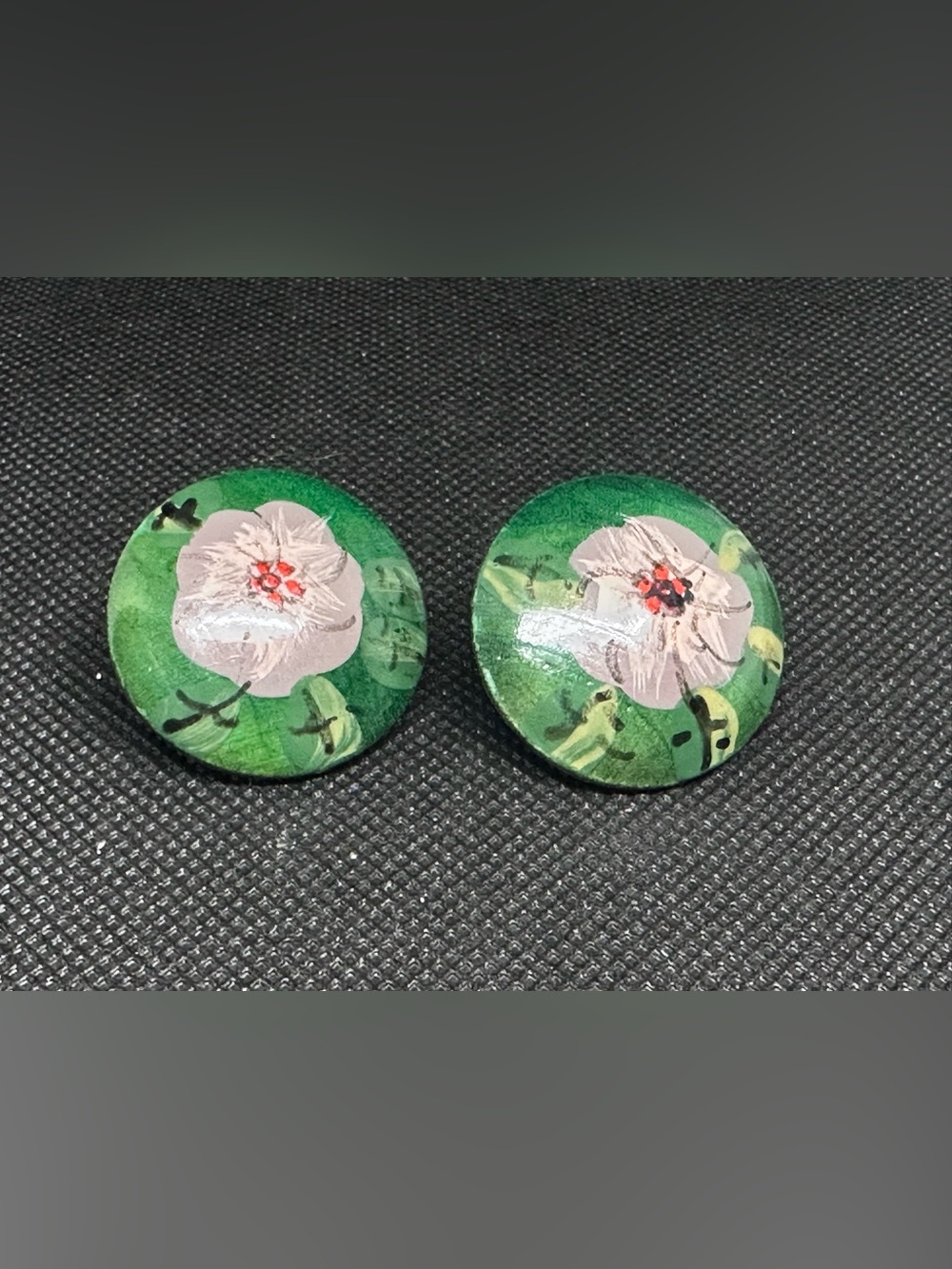 Hand painted wooden button earrings